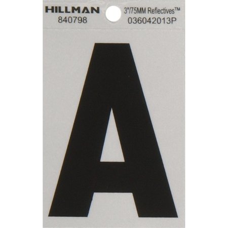 HILLMAN 3 in. Reflective Black Vinyl Self-Adhesive Letter A 1 pc, 6PK 840798